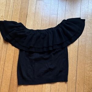 J. Crew Black Ruffle Off-Shoulder knit Blouse